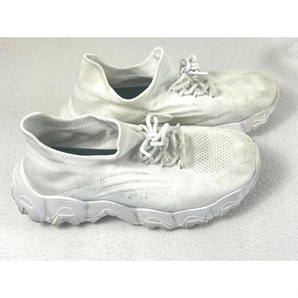 Unbranded Knit Sneakers Women Size 9 White Athleisure Walking Shoes